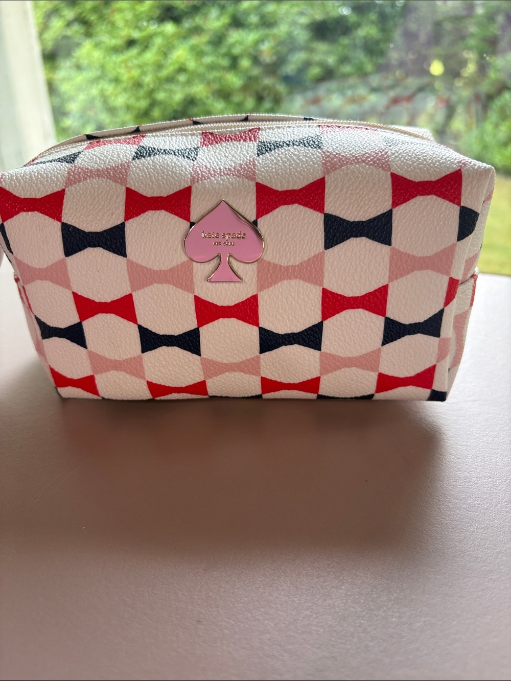 kate spade Pink, Red & Navy Bow Print Cosmetic Case